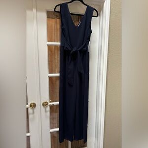 Navy Blue Sleeveless Pantsuit Wide Leg Bow Belt Sz 12 Normcore Workwear